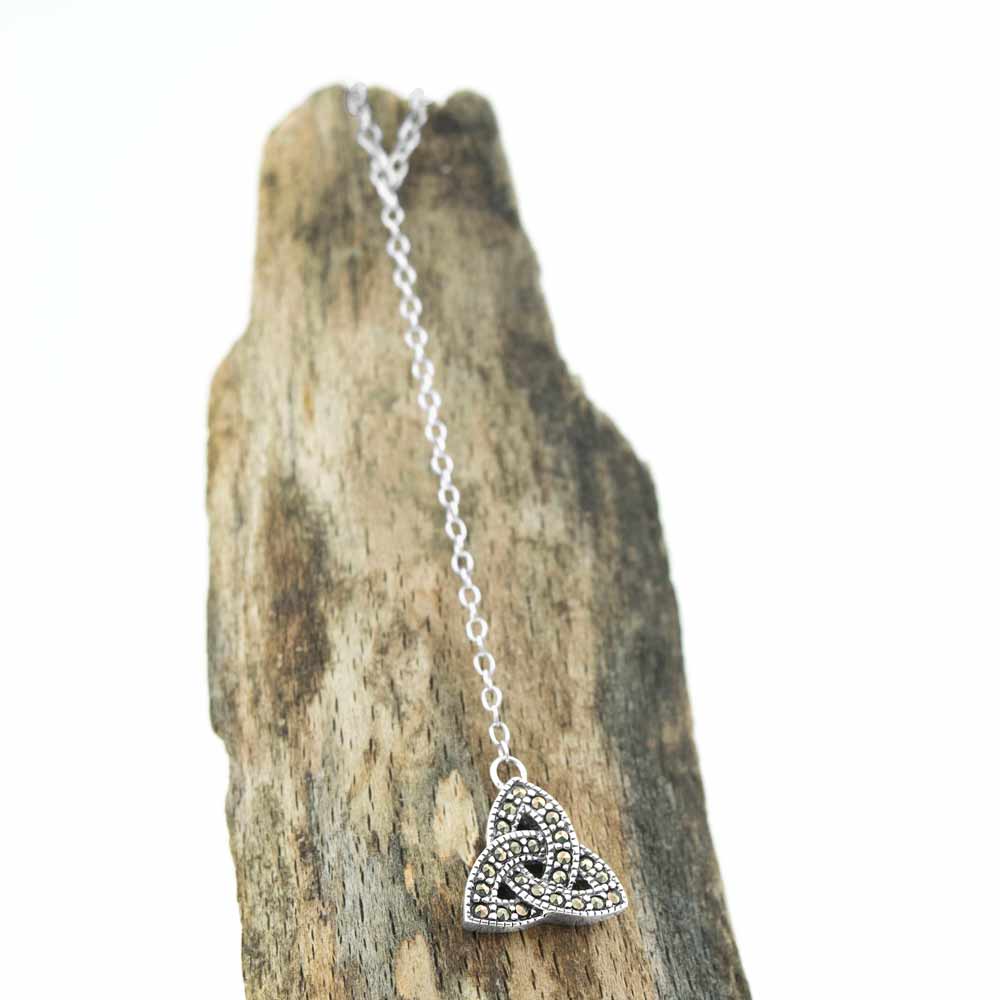 Sterling Silver Trinity Knot Necklace with Marcasite Stones