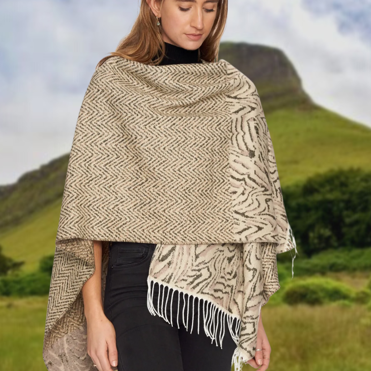 Jimmy Hourihan Fringed Shawl in Herringbone