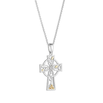 Gold And Silver Diamond Tree Of Life Celtic Cross Necklace