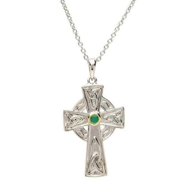 Shanore Silver Emerald Set Celtic Knot Design Cross