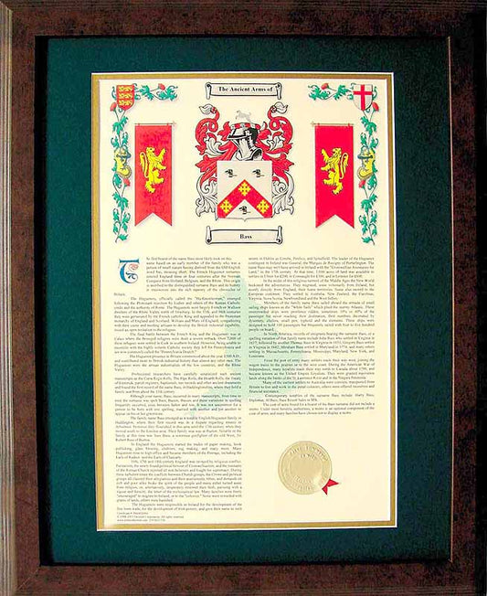 Personalized 16 x 20 inch History with Coat of Arms Matted & Framed Print