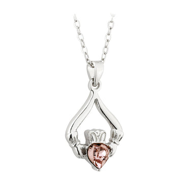 Rhodium Plated Claddagh Birthstone - June