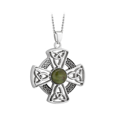 Rhodium Marble Celtic Cross Necklace