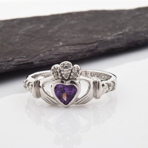 Shanore White Gold Claddagh Birthstone Ring - June