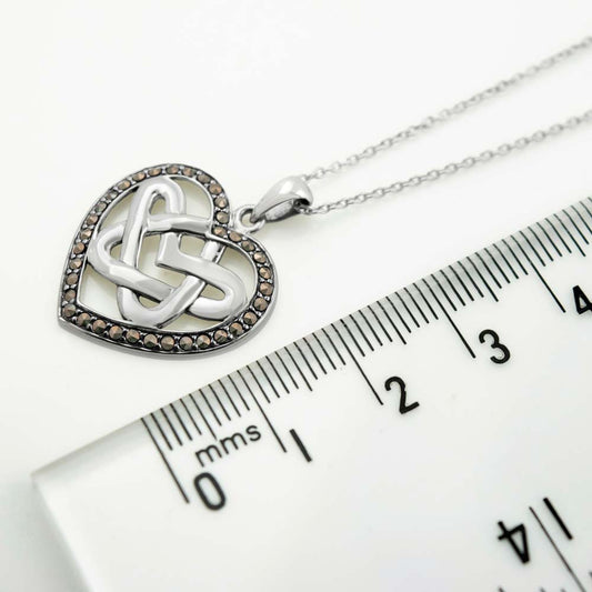Trinity Knot and Heart Pendant with Marcasite Stones