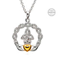 Trinity Knot and Claddagh Necklace with Swarovski Crystals