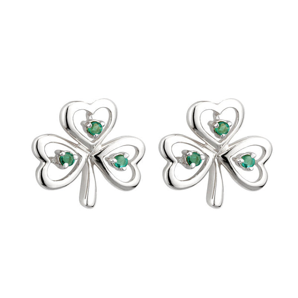 14k White Gold Shamrock Earrings