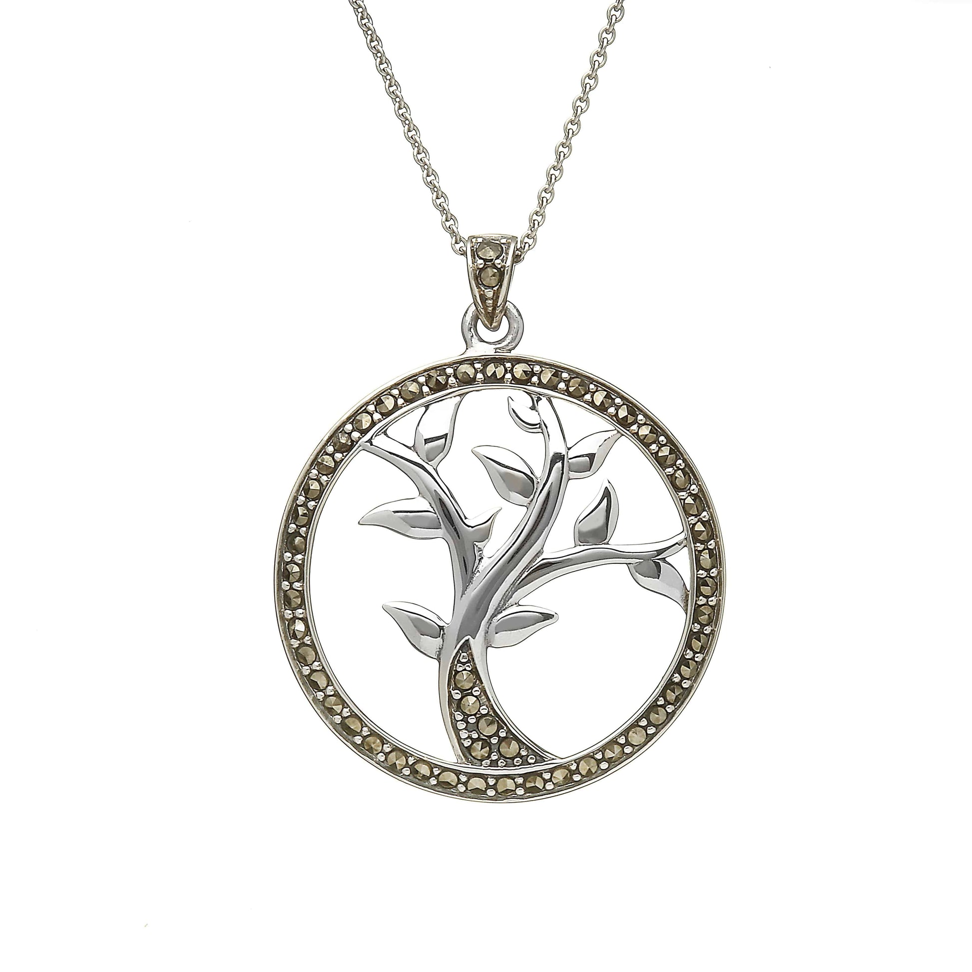 Sterling Silver Tree of Life Pendant with Marcasite Stones