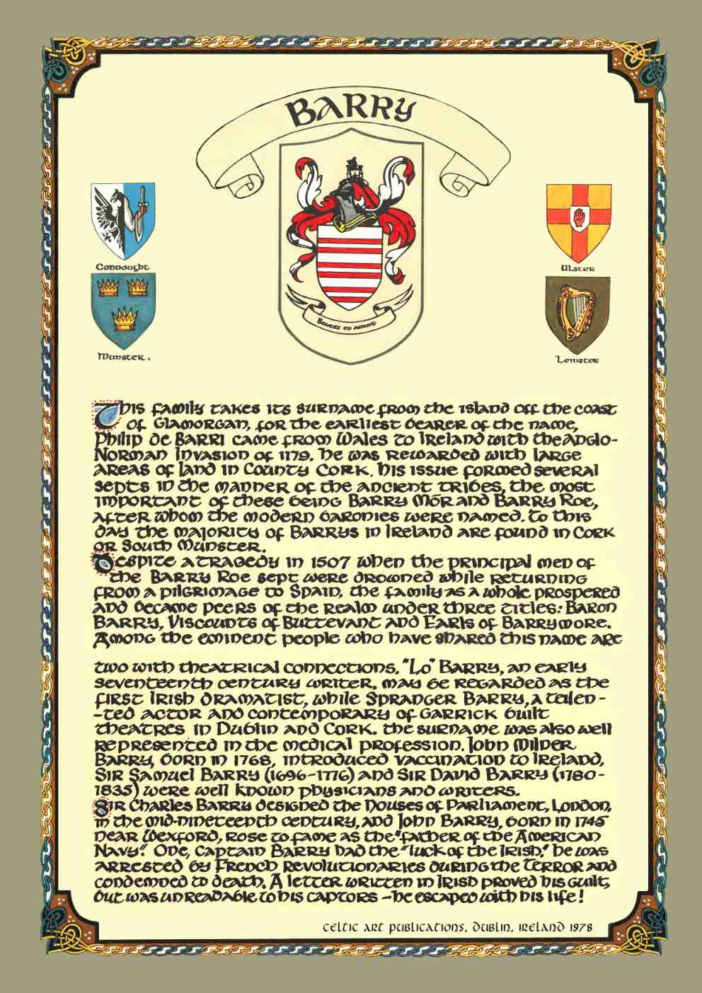 Barry Family Crest Parchment