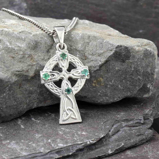 Gold Celtic Cross Set With Four Emeralds