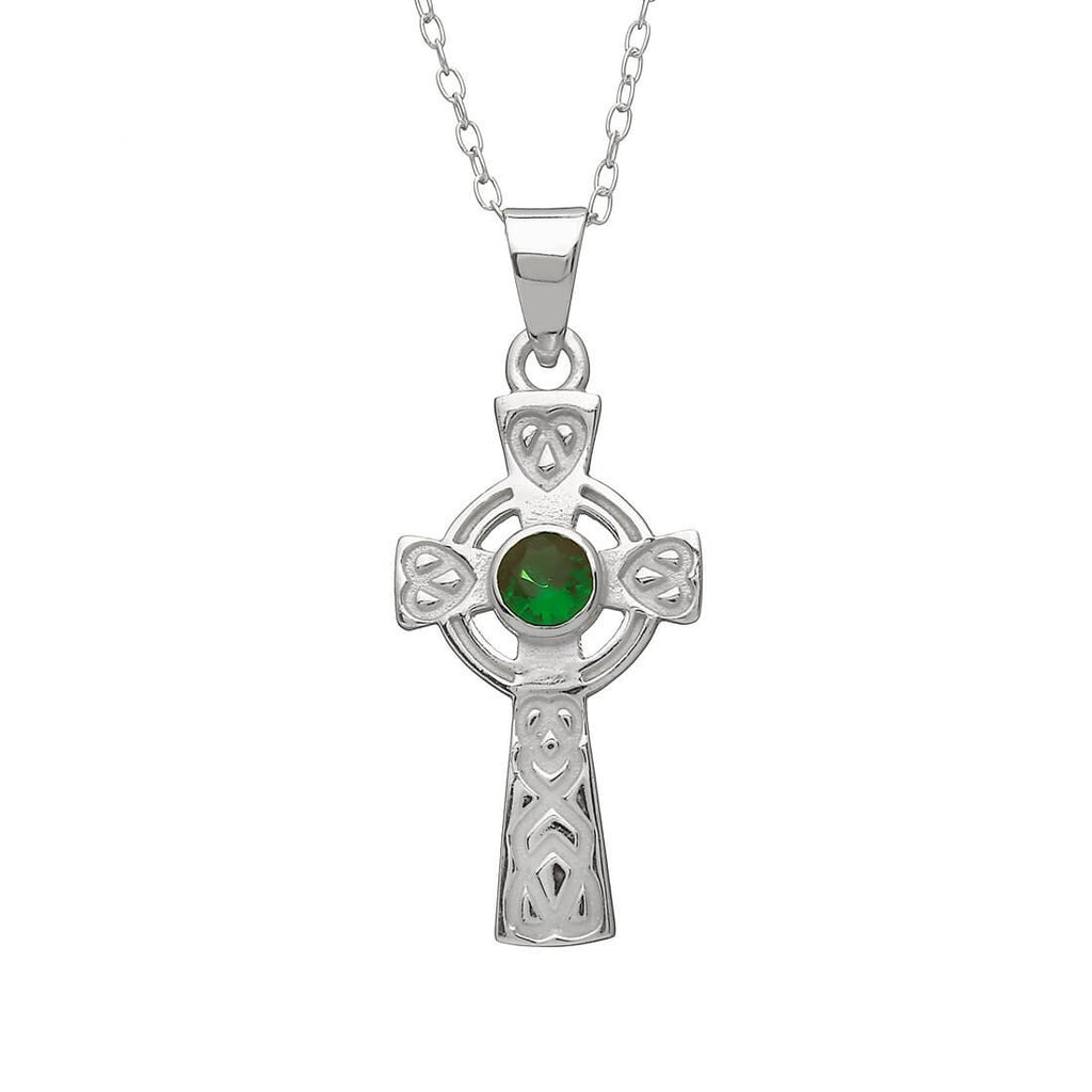 Ladies Sterling Silver Celtic Cross with Green CZ Stone
