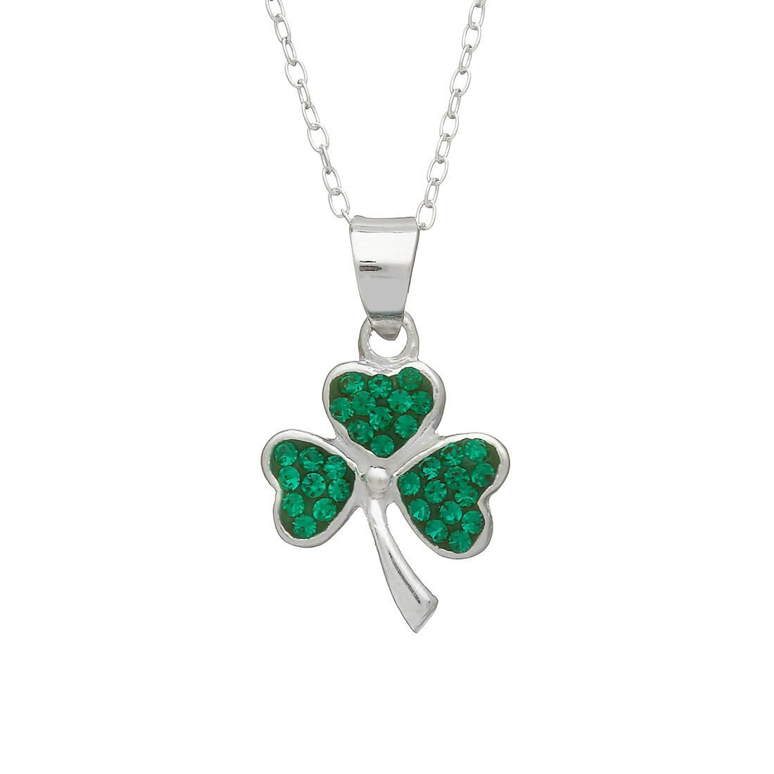Ladies Sterling Silver Shamrock Pendant with Green CZ Stones