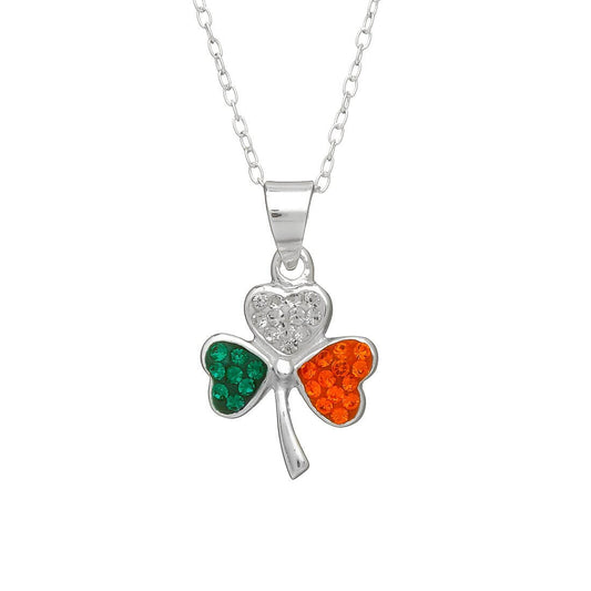Ladies Sterling Silver Shamrock Pendant with Tricolor CZ Stones
