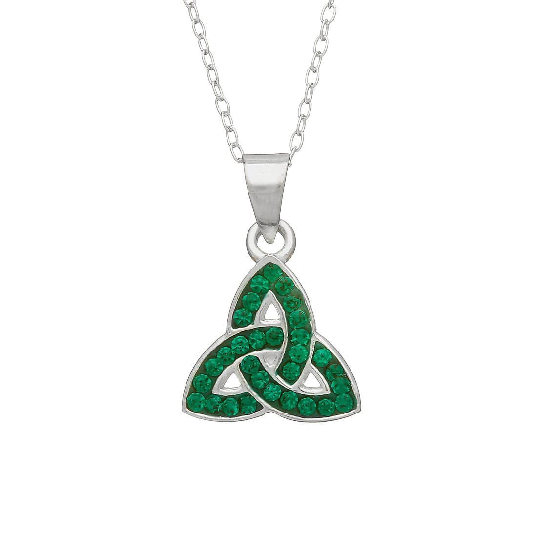 Ladies Sterling Silver Trinity Pendant with Green CZ Stones