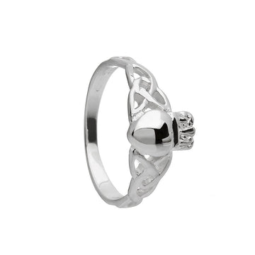 Ladies Sterling Silver Claddagh Ring with Celtic Knotwork