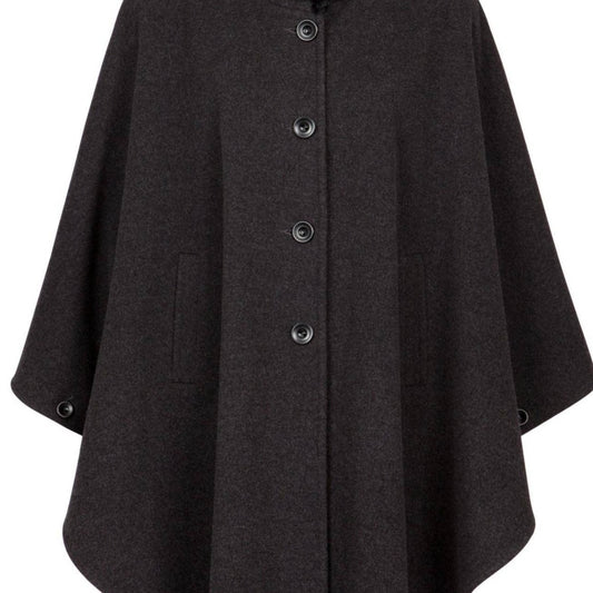 Jimmy Hourihan Cape in Charcoal Gray with Faux Fur Lined Funnel Collar