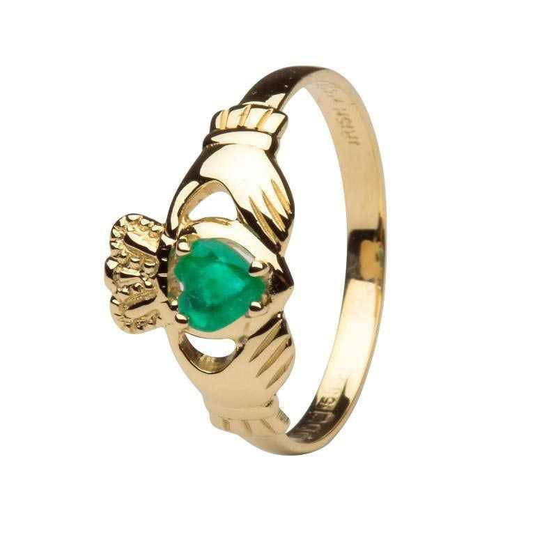 Claddagh Ring 14K Gold with Emerald Gemstone