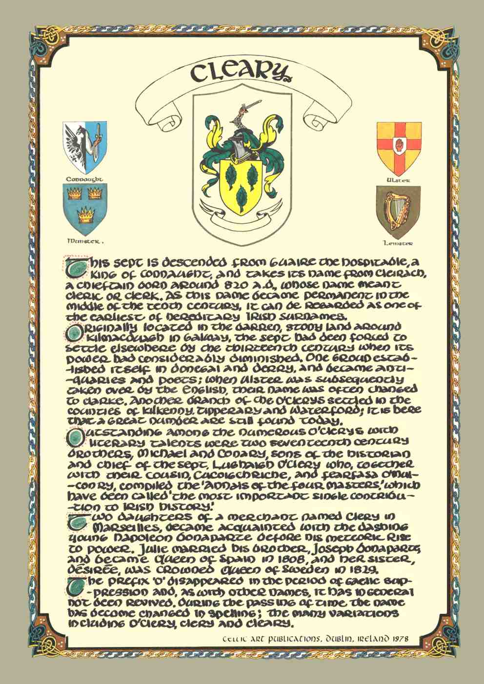 Cleary Family Crest Parchment