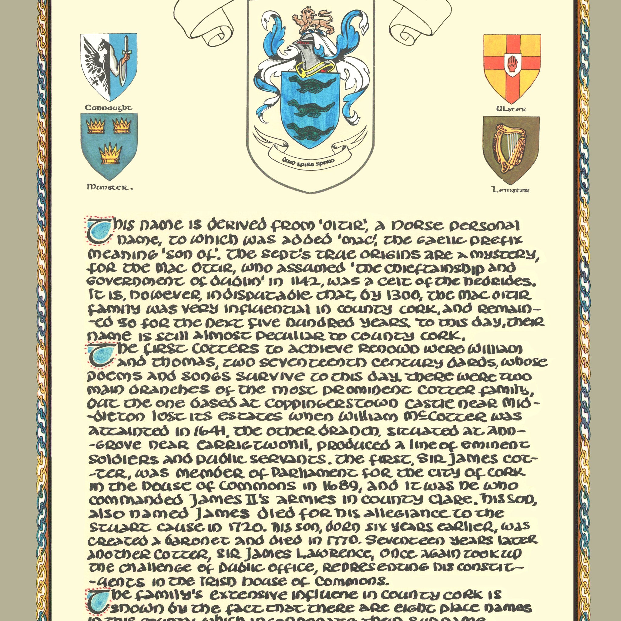 Cotter Family Crest Parchment
