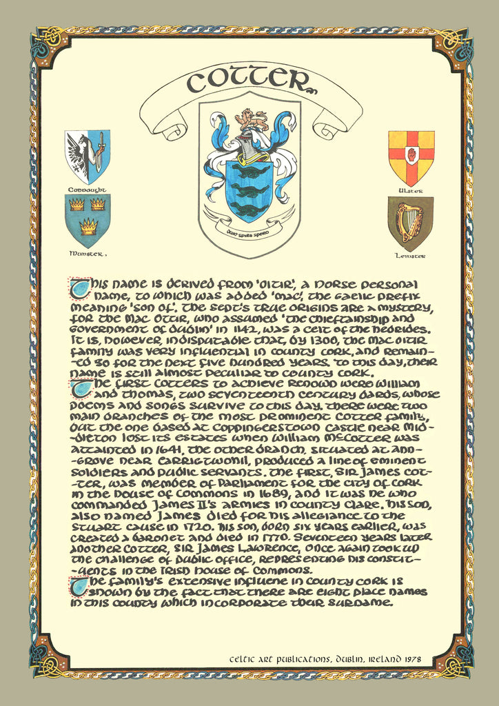 Cotter Family Crest Parchment