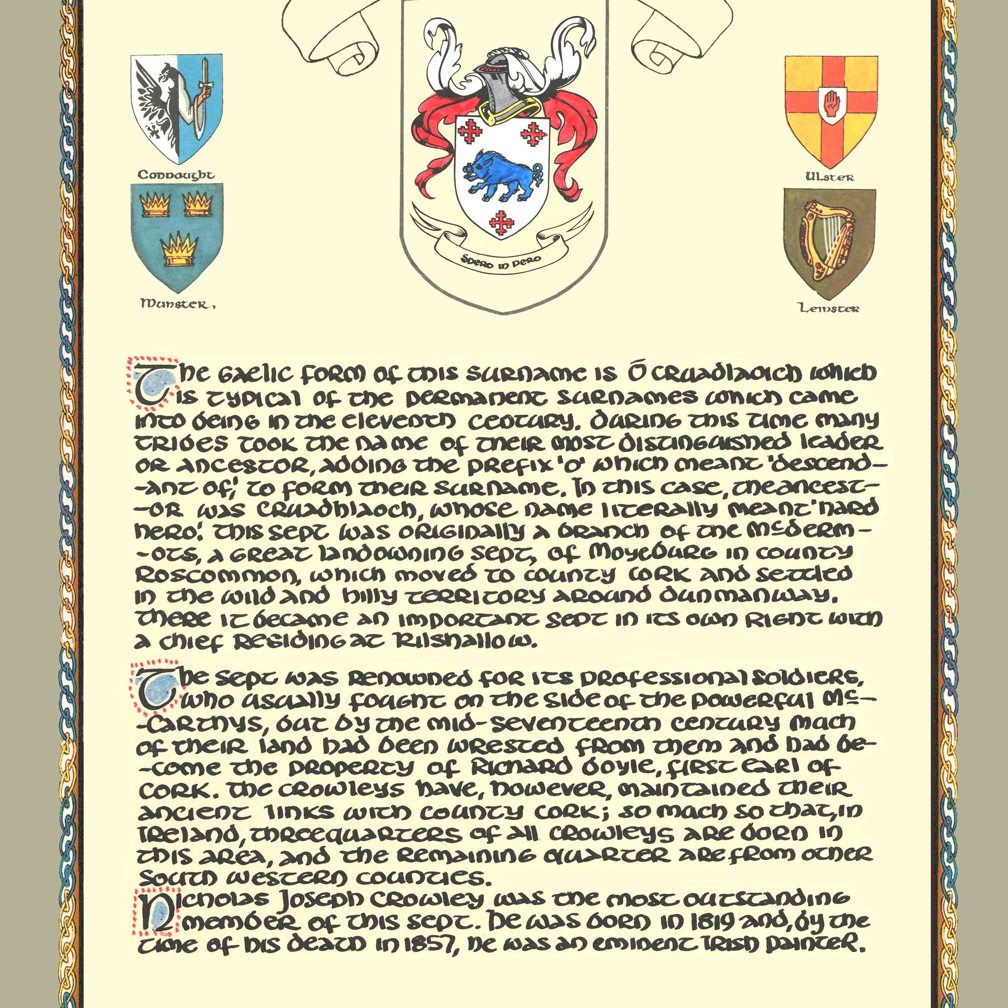 Crowley Family Crest Parchment