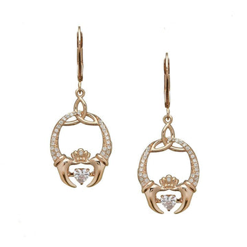 Boru Dancing Stone Trinity & Claddagh Earrings in Rose Gold