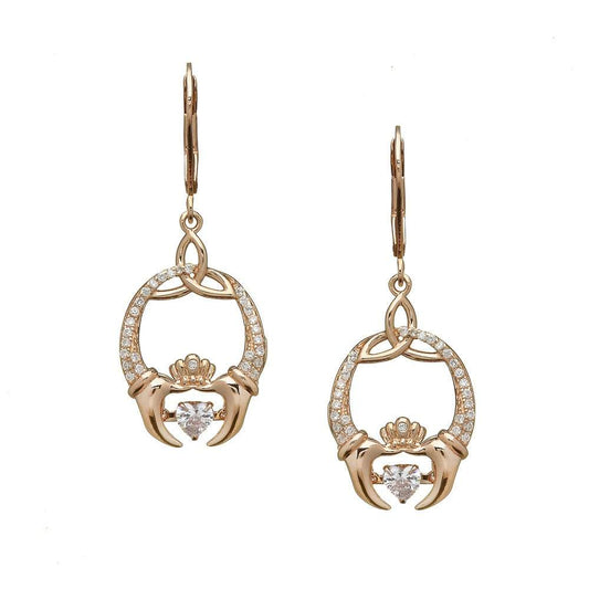 Boru Dancing Stone Trinity & Claddagh Earrings in Rose Gold