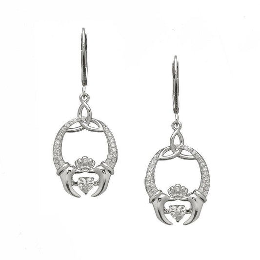 Boru Dancing Stone Silver Earrings - Trinity & Claddagh