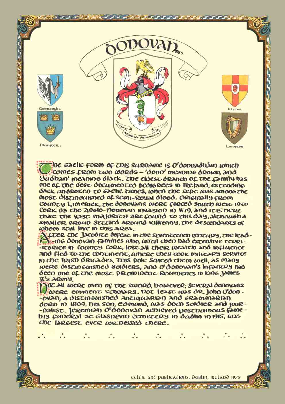 Donovan Family Crest Parchment