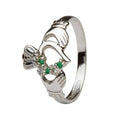 Emerald And Diamond White Gold Claddagh Ring
