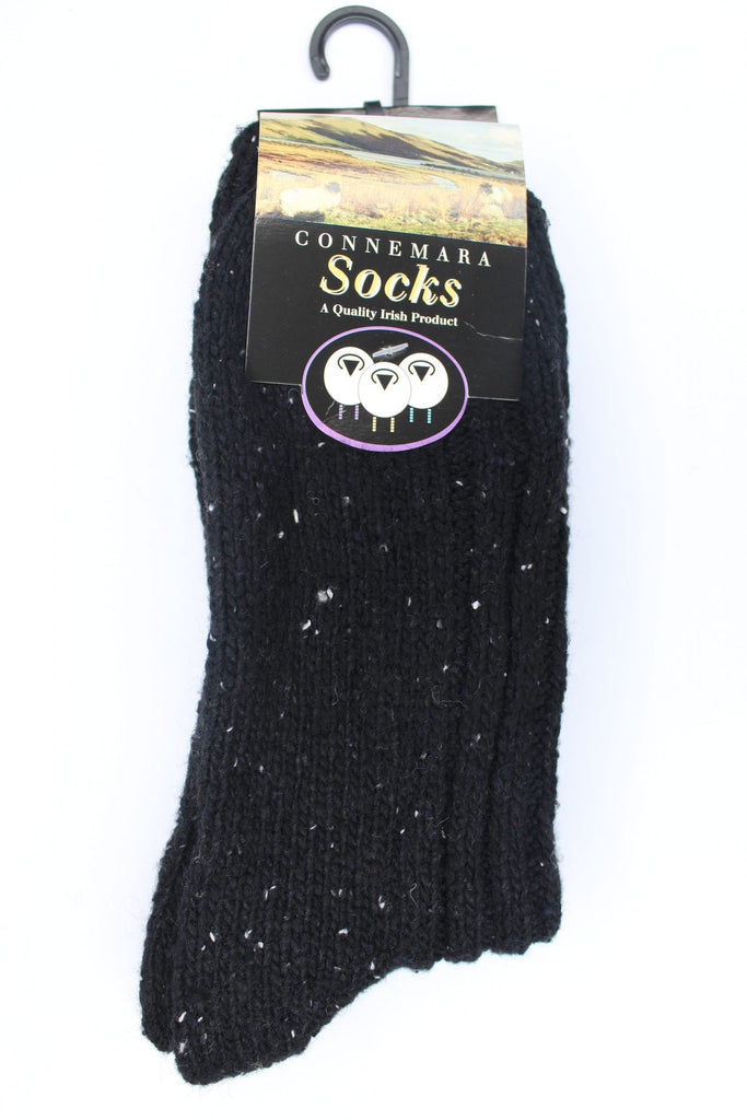 Connemara Socks - Black Wool Blend With Flecks