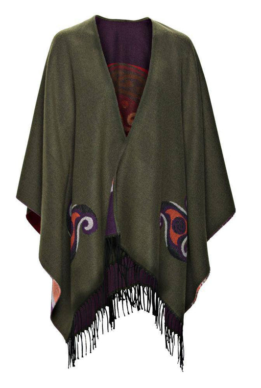 Jimmy Hourihan Fringed Shawl in Moss Green with Celtic Motif