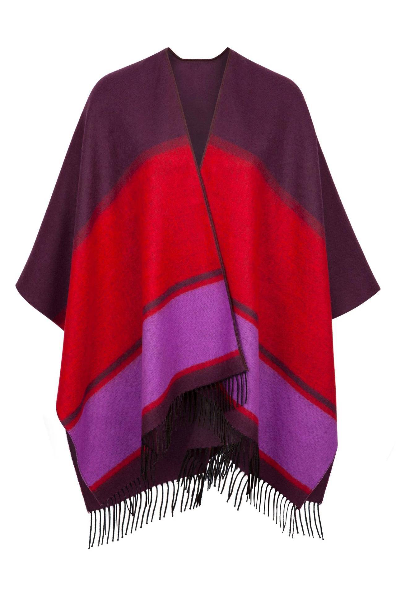 Jimmy Hourihan Fringed Shawl in Wine/Red/Lilac Color Panels