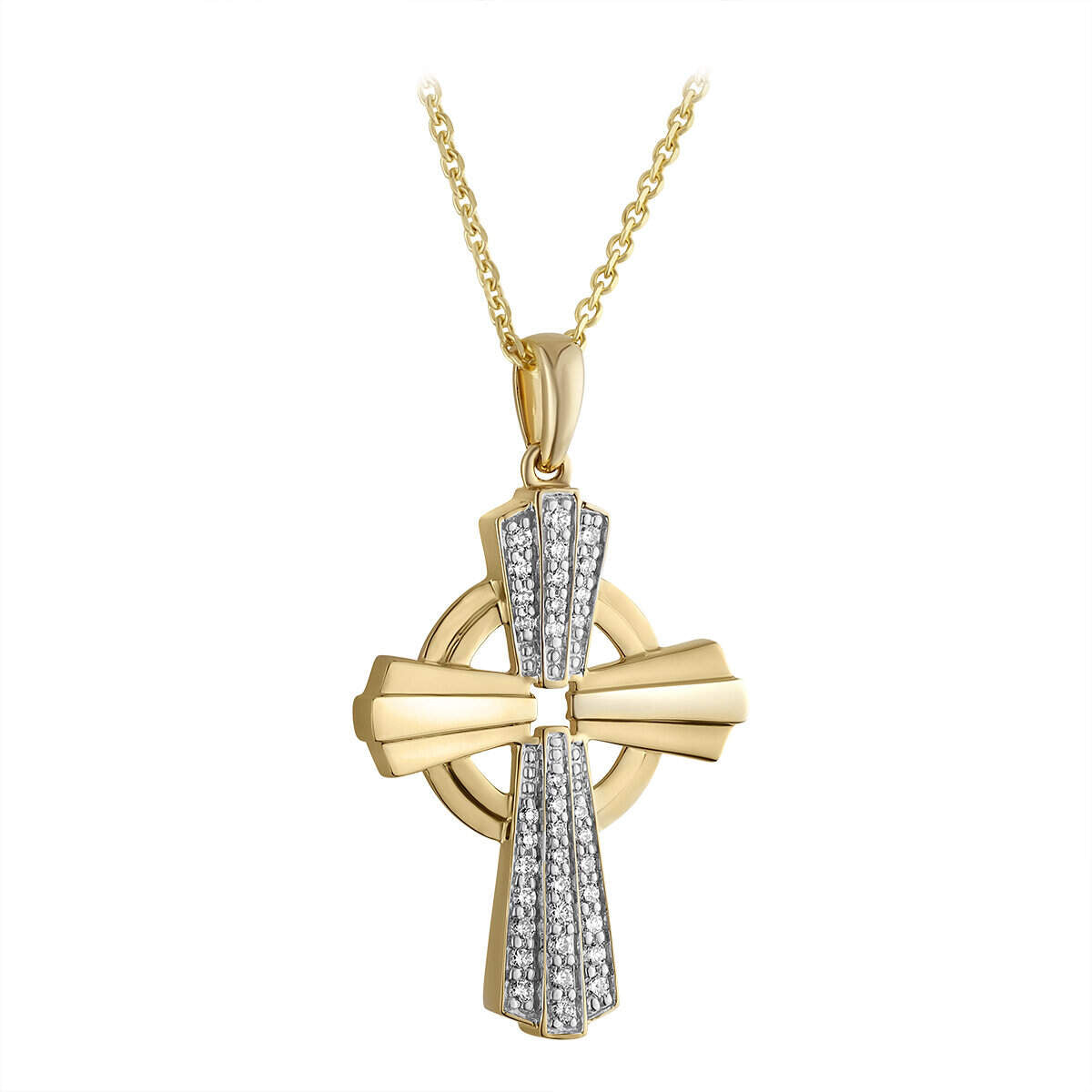14K Gold Celtic Cross Necklace Encrusted with Diamonds