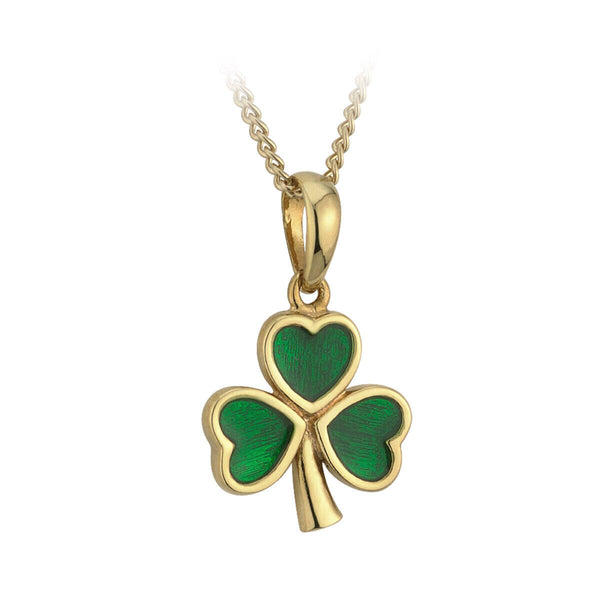 Gold Enamel Shamrock Pendant