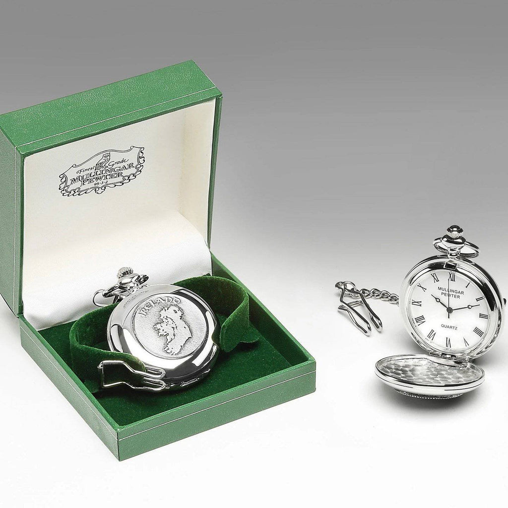 Mullingar Pewter Gents Pocket Watch - Ireland Map Design