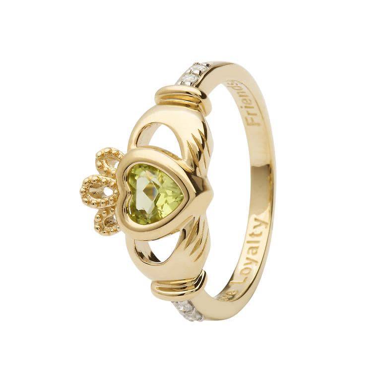 Shanore Gold Claddagh Birthstone Ring - August