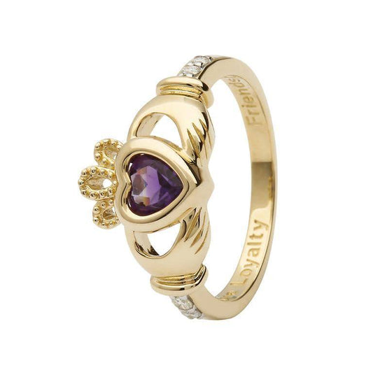 Shanore Gold Claddagh Birthstone Ring - February