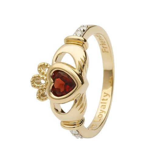 Shanore Gold Claddagh Birthstone Ring - January