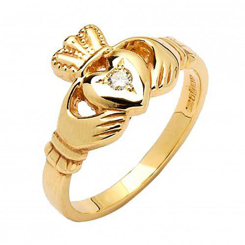 Gold Claddagh Ring with Diamond - "Ree" - 14K Gold
