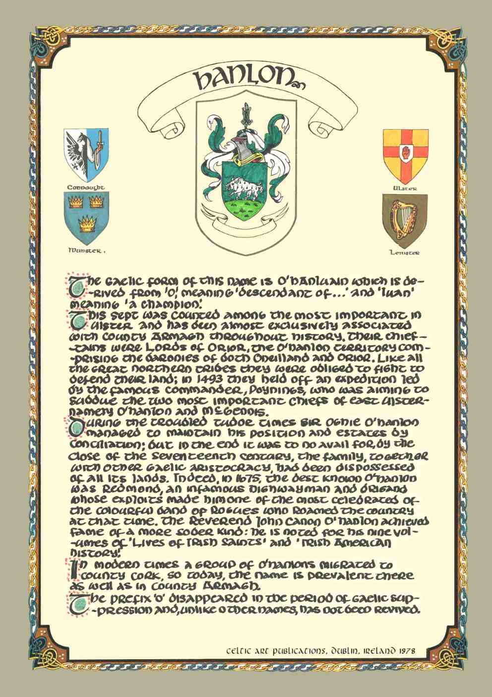 Hanlon Family Crest Parchment | Gifts of Ireland