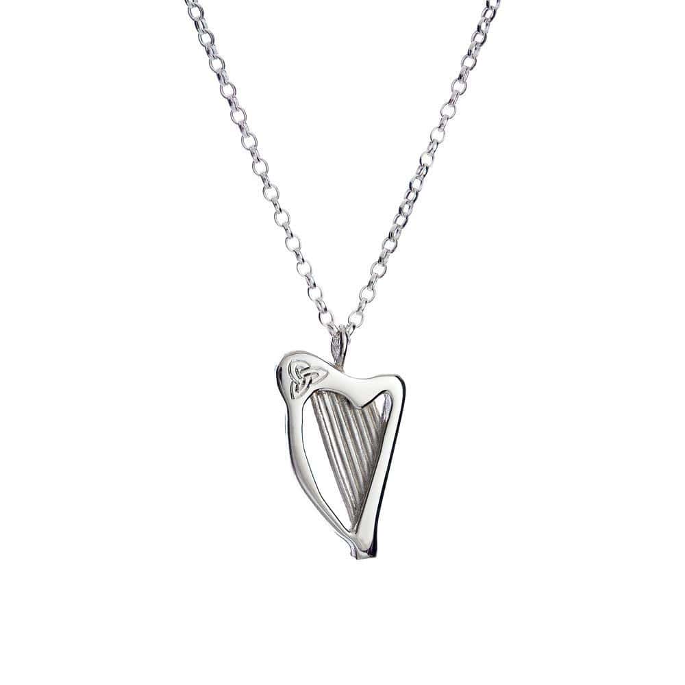 Celtic Harp Pendant with Engraved Celtic Knot