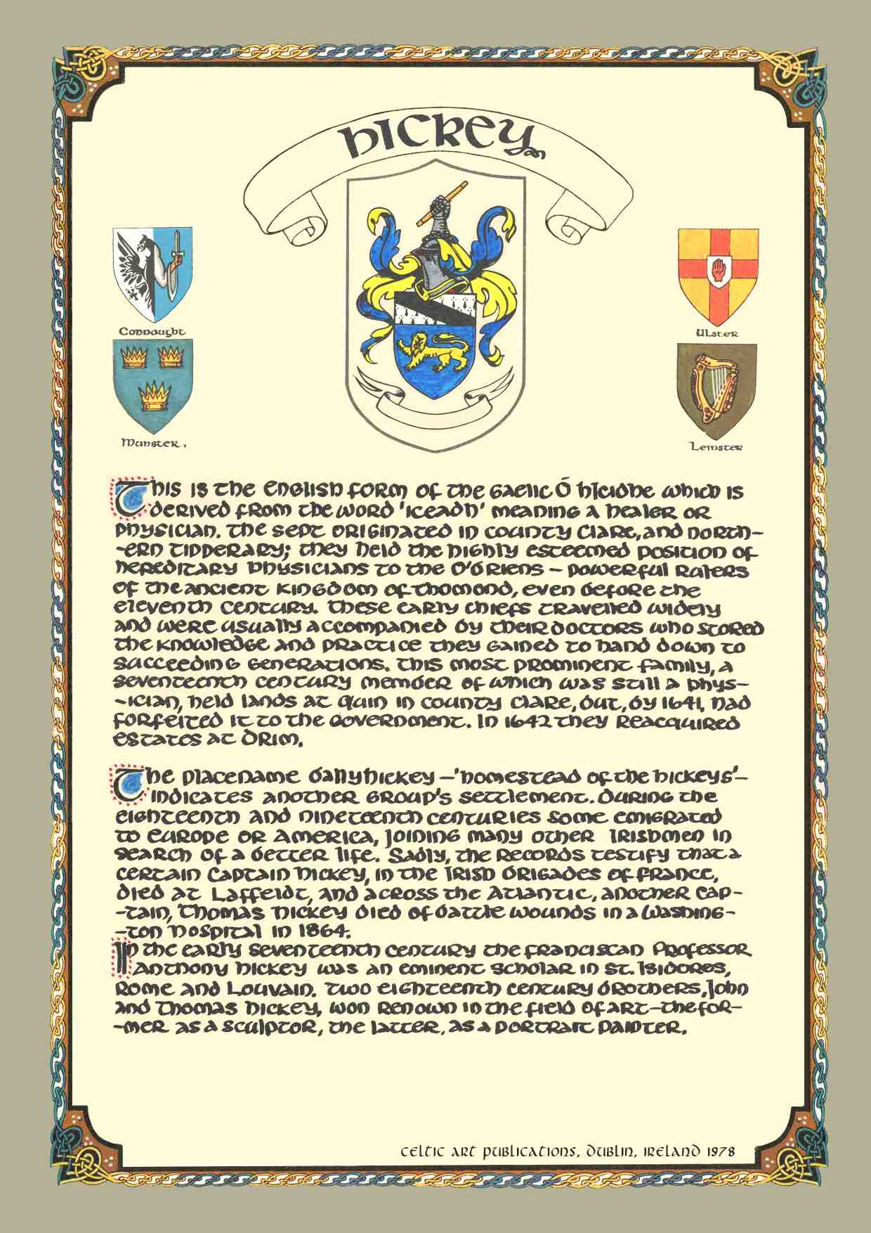 Hickey Family Crest Parchment
