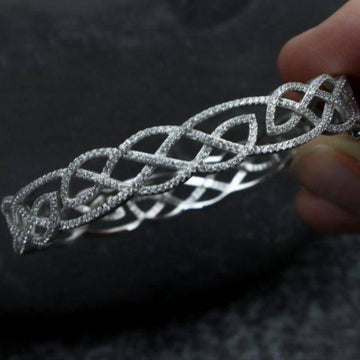 Interlaced Celtic Pattern Bangle with Cubic Zirconia