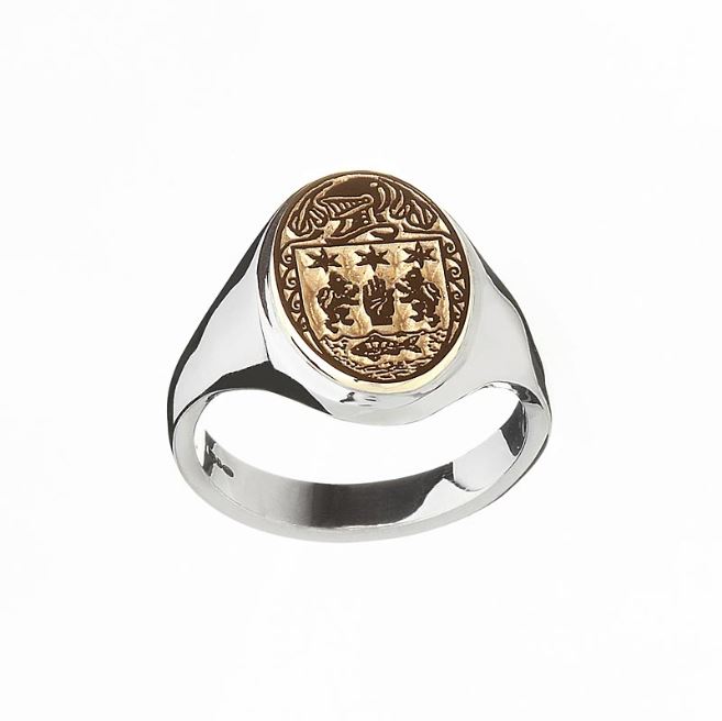 Irish Ring - Coat of Arms Sterling Silver and 10k Gold Ladies Heavy Solid Oval Heraldic Ring