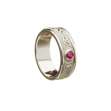 Ladies 10k White Gold Ruby Celtic Wedding Ring