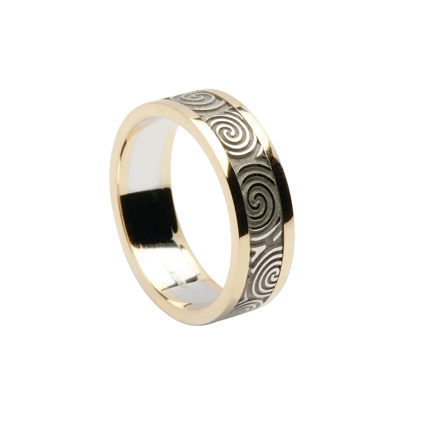 Ladies 14k White Gold Two Tone Celtic Wedding Ring with Trim