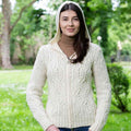 Ladies Double Collar Zipped Aran Cardigan