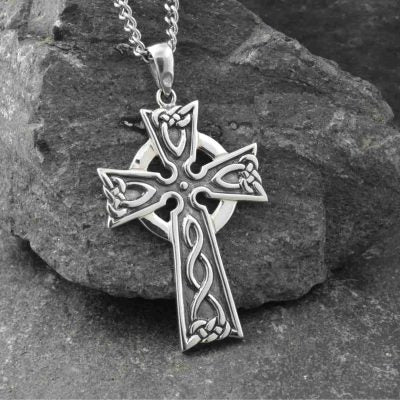 Large Sterling Silver Oxidized Celtic Cross Necklace