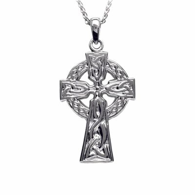 Large Sterling Silver Traditional Celtic Cross Double Sided